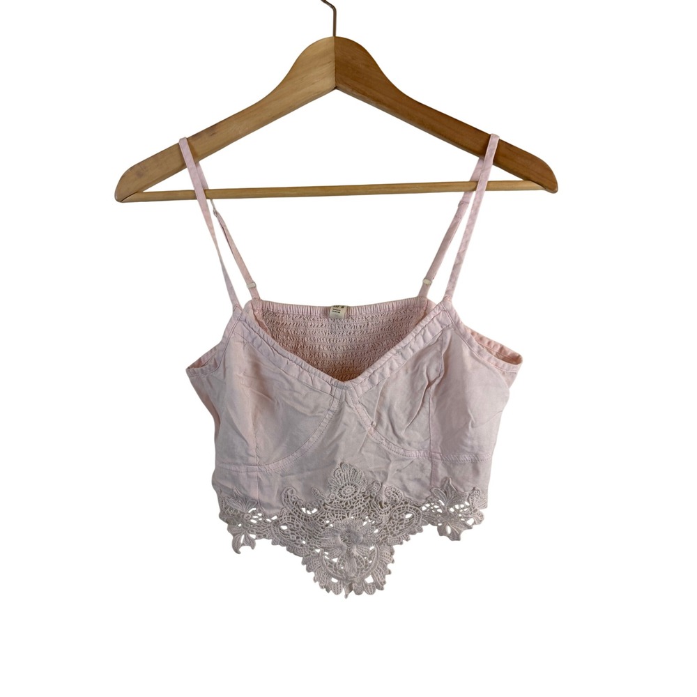 Free People Intimately Crochet Lace Crop Cami Top Women Medium Pink Boho